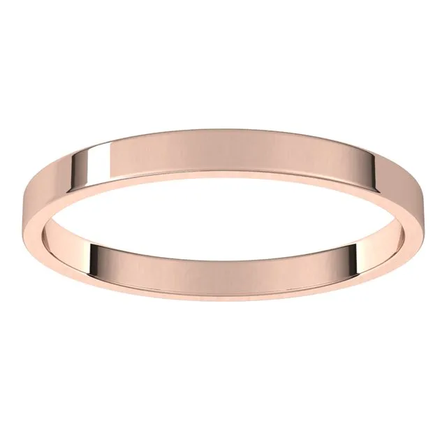10K Rose Gold Flat Ultra-Light Wedding Band, 2 mm Wide