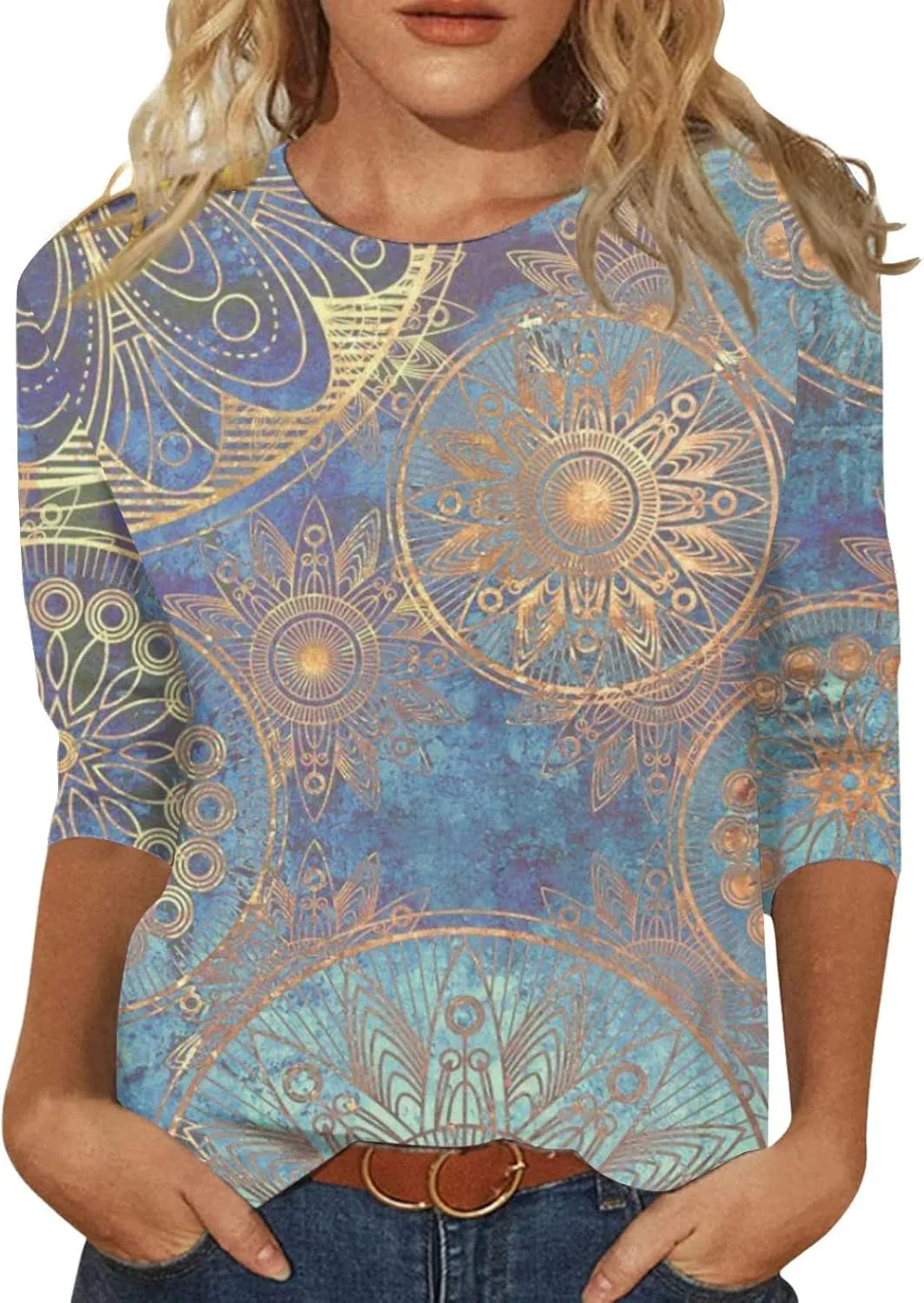 3/4 Length Sleeves Womens Tops Blouses 2025 Spring Dressy Casual Going Out Tops Summer Three Quarter Sleeve Shirts