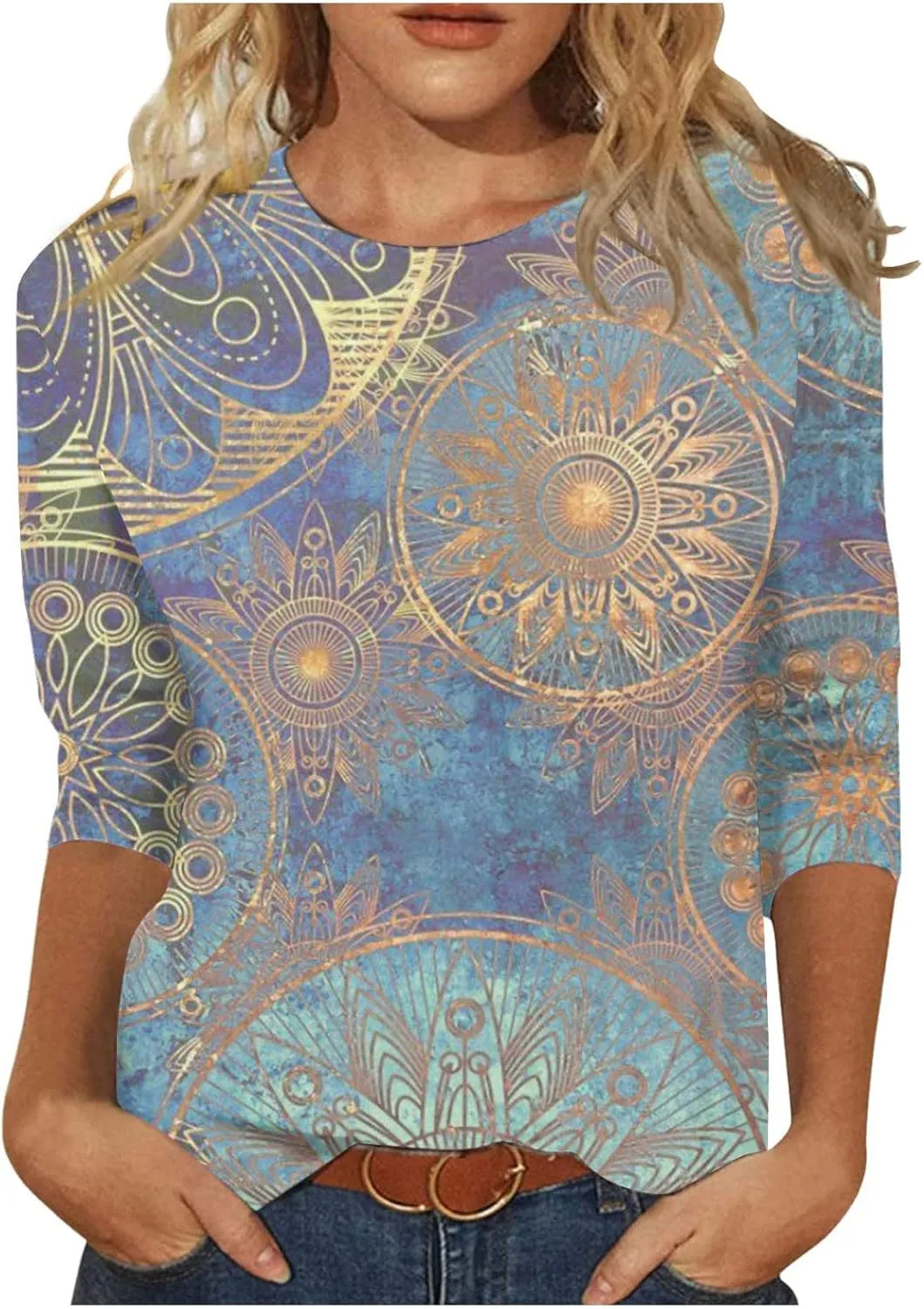 3/4 Length Sleeves Womens Tops Blouses 2025 Spring Dressy Casual Going Out Tops Summer Three Quarter Sleeve Shirts