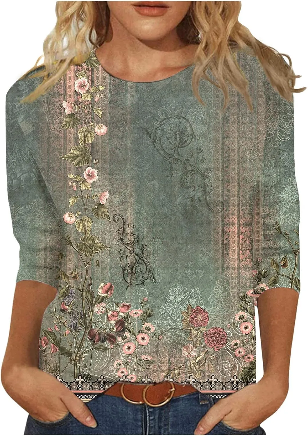 3/4 Length Sleeves Womens Tops Blouses 2025 Spring Dressy Casual Going Out Tops Summer Three Quarter Sleeve Shirts