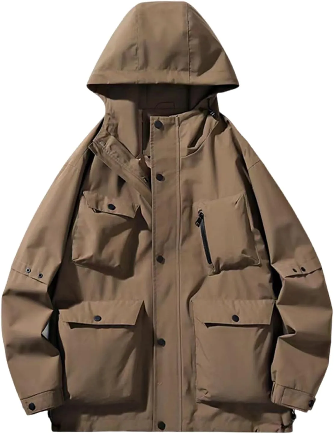 Akklian Hooded Rain Jacket Unisex Versatile Raincoat Softshell Camp Hiking Waterproof Windbreaker Jackets with Multi-pockets