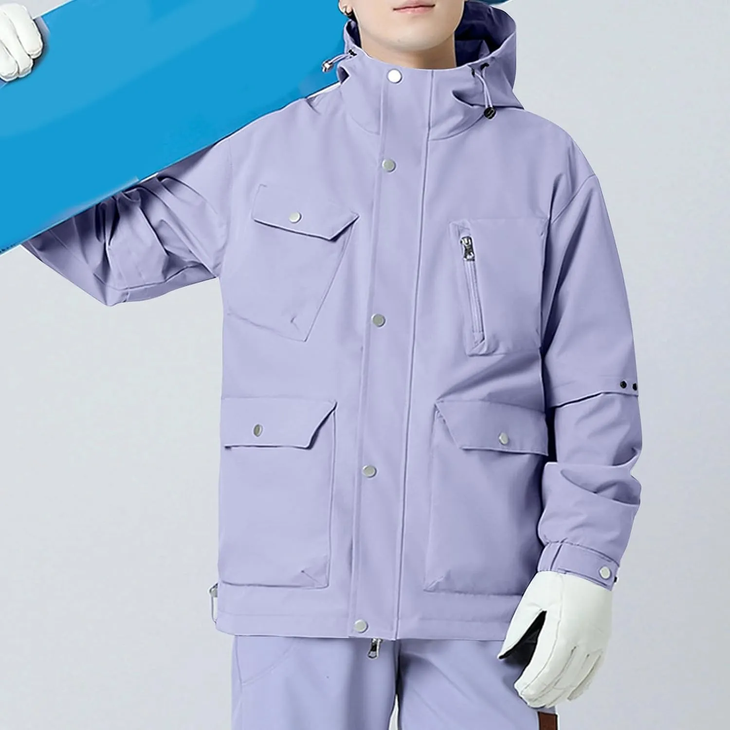 Akklian Hooded Rain Jacket Unisex Versatile Raincoat Softshell Camp Hiking Waterproof Windbreaker Jackets with Multi-pockets