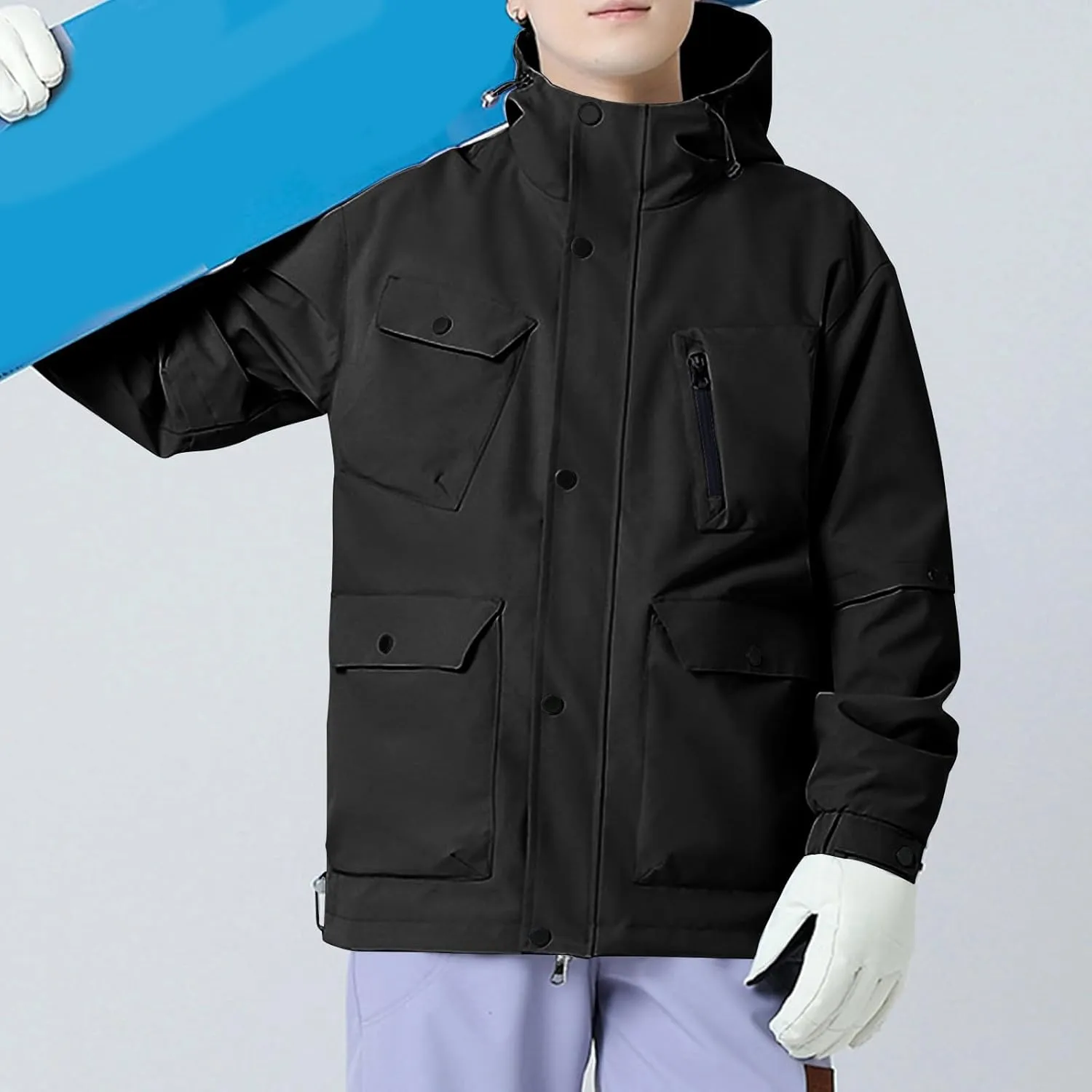 Akklian Hooded Rain Jacket Unisex Versatile Raincoat Softshell Camp Hiking Waterproof Windbreaker Jackets with Multi-pockets