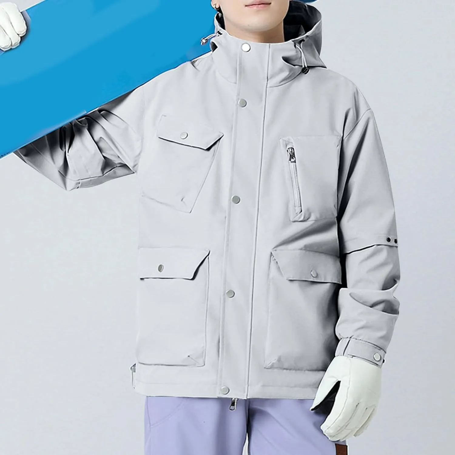 Akklian Hooded Rain Jacket Unisex Versatile Raincoat Softshell Camp Hiking Waterproof Windbreaker Jackets with Multi-pockets
