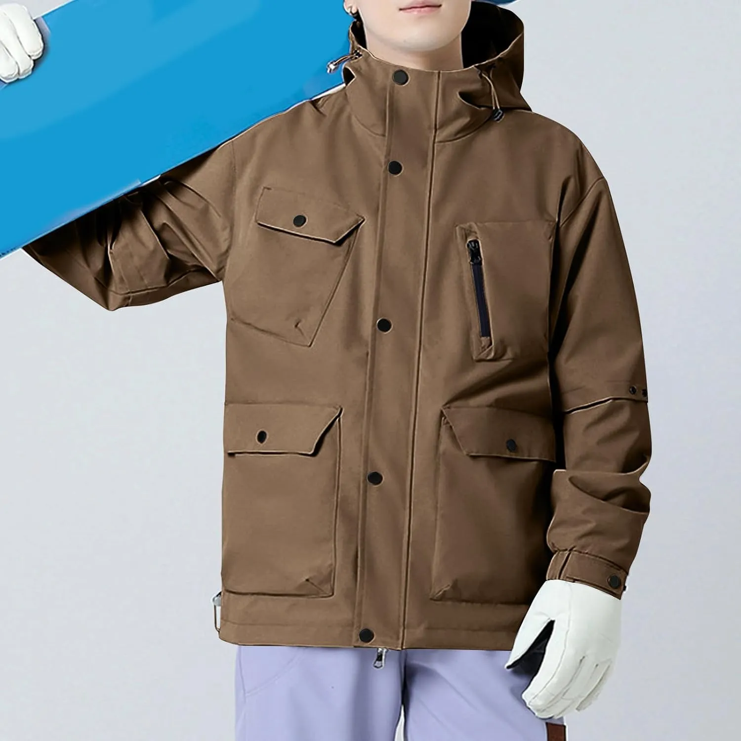 Akklian Hooded Rain Jacket Unisex Versatile Raincoat Softshell Camp Hiking Waterproof Windbreaker Jackets with Multi-pockets