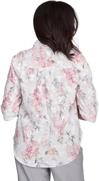 Alfred Dunner Estate of Mind Cotton Hydrengeas Eyelet Button Down Blouse