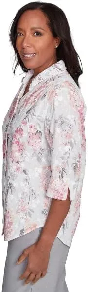 Alfred Dunner Estate of Mind Cotton Hydrengeas Eyelet Button Down Blouse