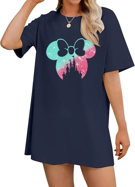 Bow Magic Kingdom Shirts for Women Colorful Pastel Bows Castle Graphic Tshirt Holiday Oversized Vacation Shirt