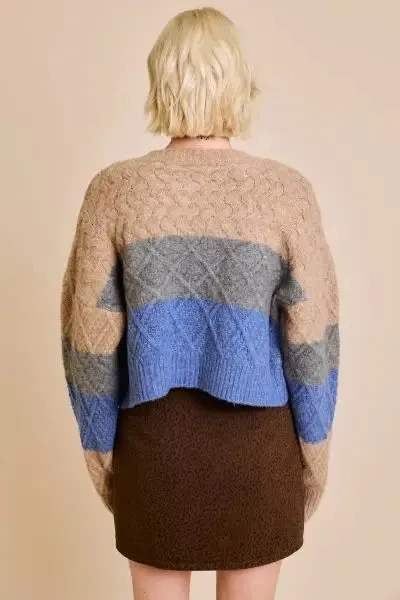 CABLE MULTI COLOR CROPPED SWEATER CARDIGAN
