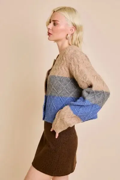 CABLE MULTI COLOR CROPPED SWEATER CARDIGAN