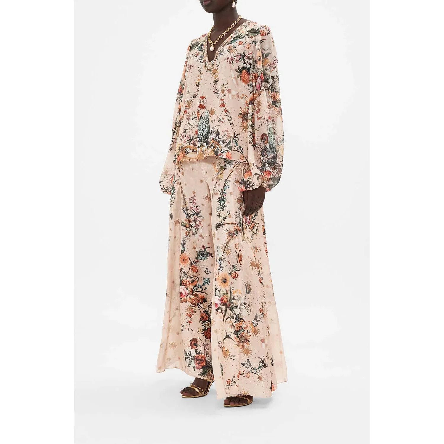 Camilla- V-Neck Blouson Sleeve Blouse