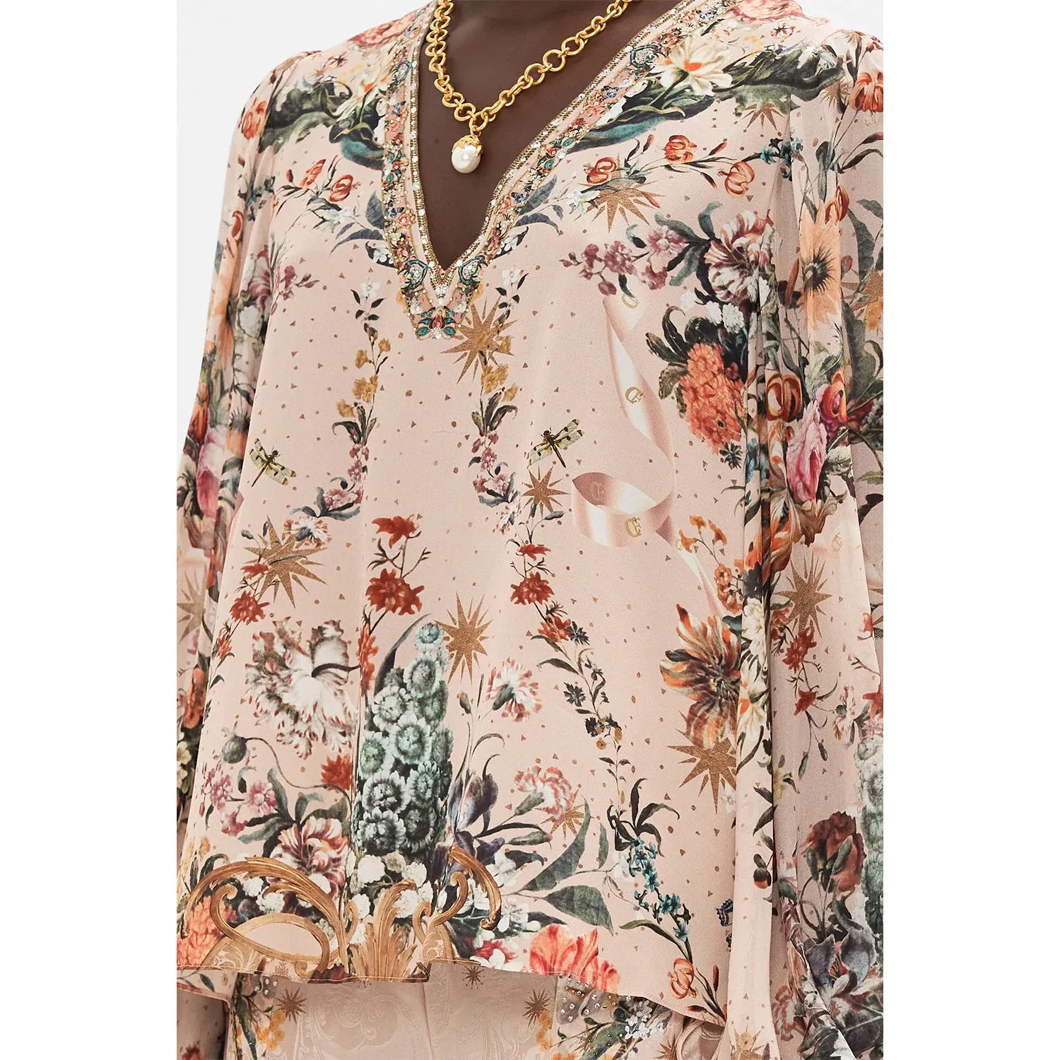 Camilla- V-Neck Blouson Sleeve Blouse