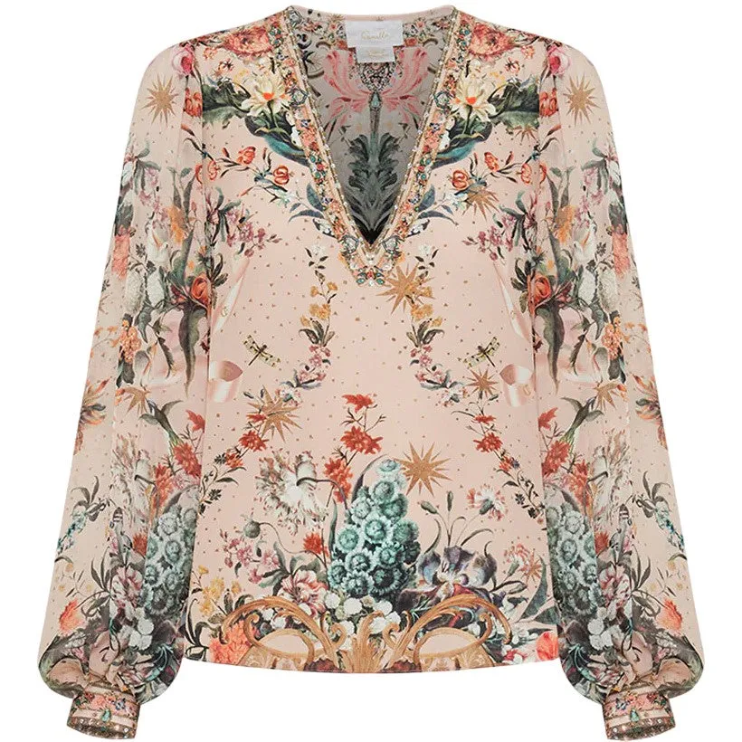 Camilla- V-Neck Blouson Sleeve Blouse