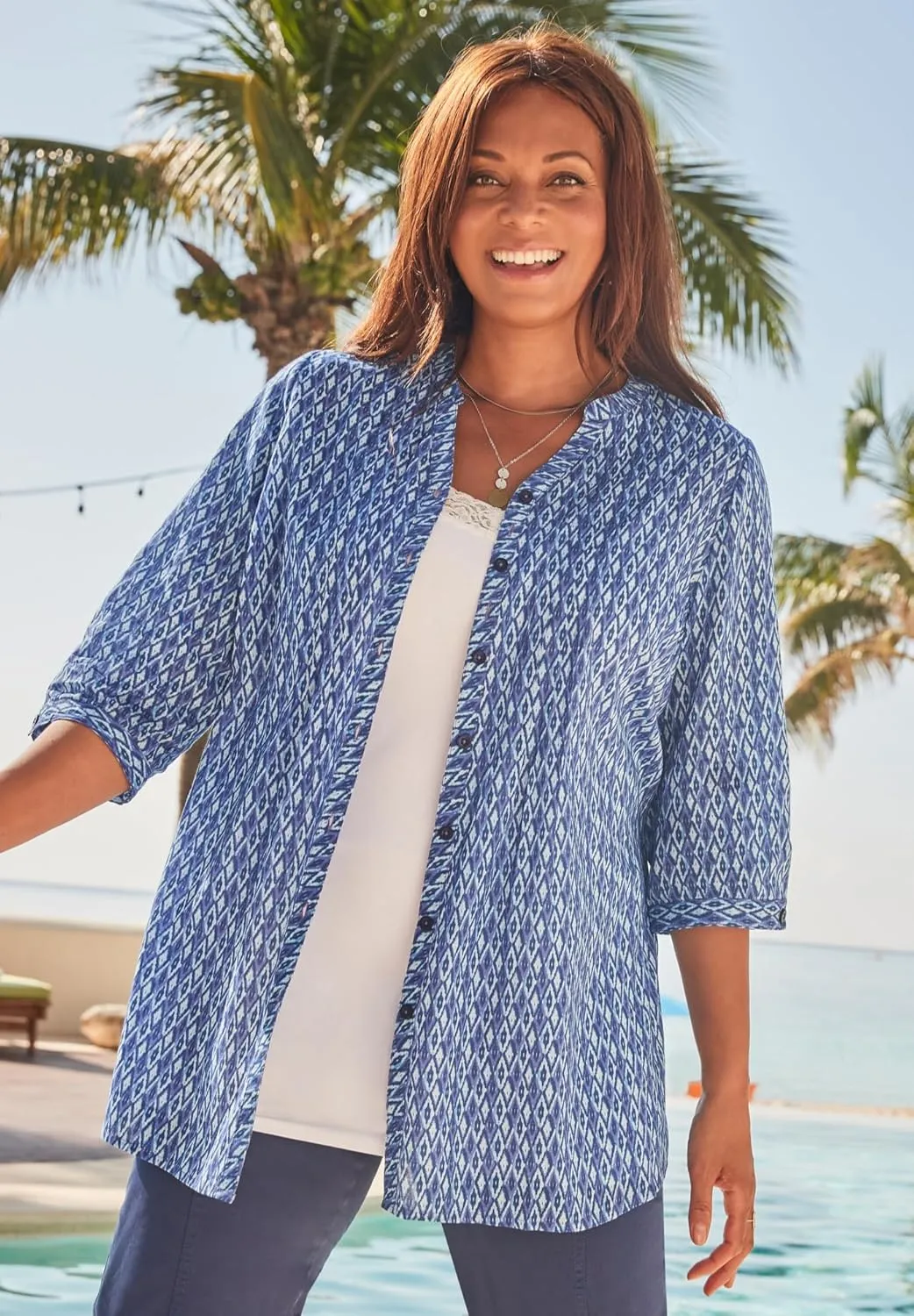 Catherines Women's Plus Size Petite Pintuck Buttonfront Blouse