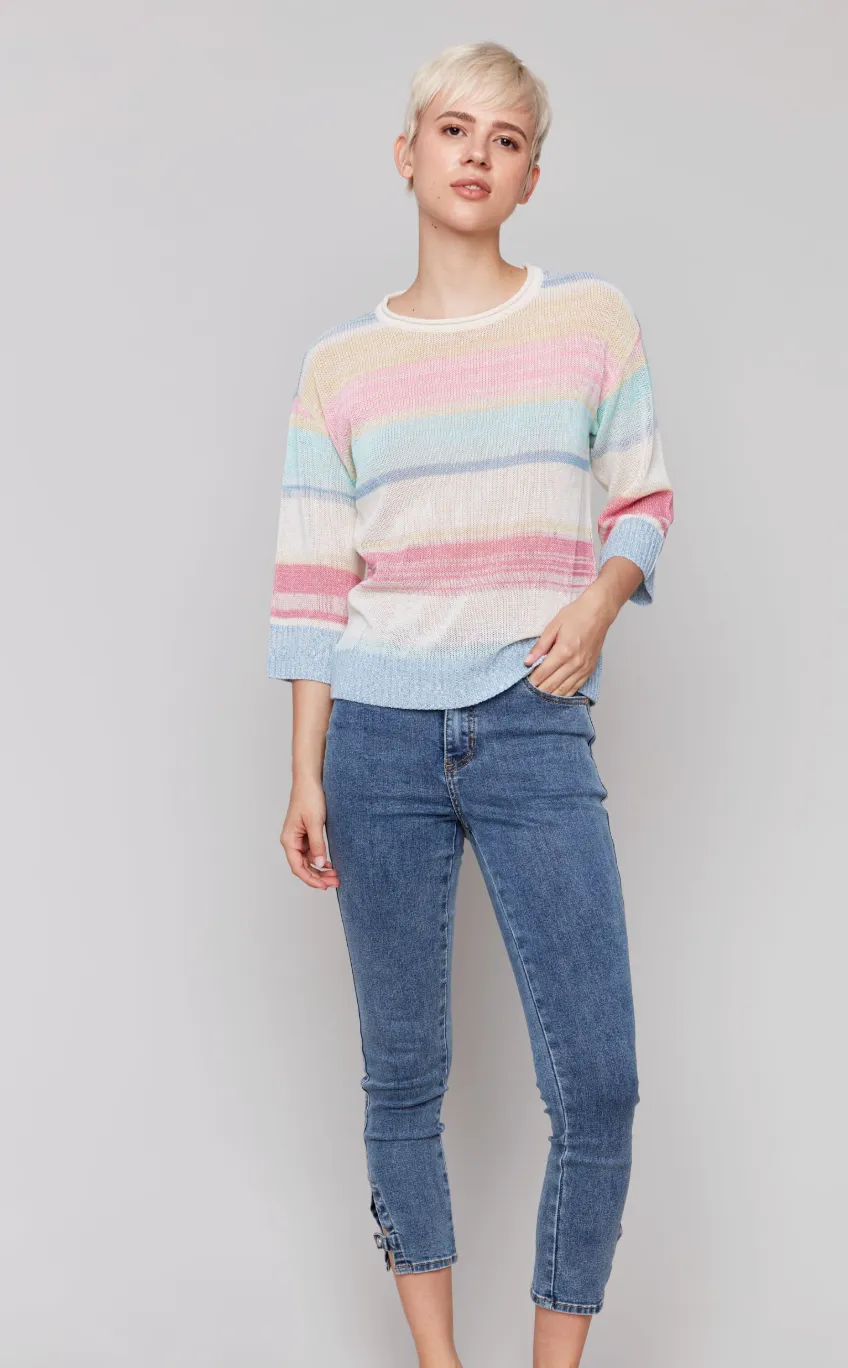 Charlie B 3/4 Sleeve Sweater Pastel