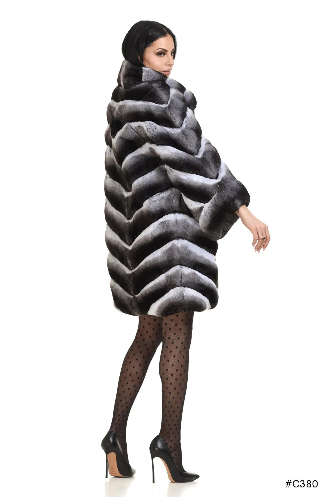 Chinchilla coat with asymmetrical sleeves