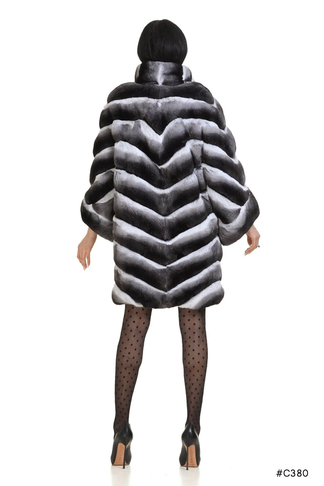Chinchilla coat with asymmetrical sleeves