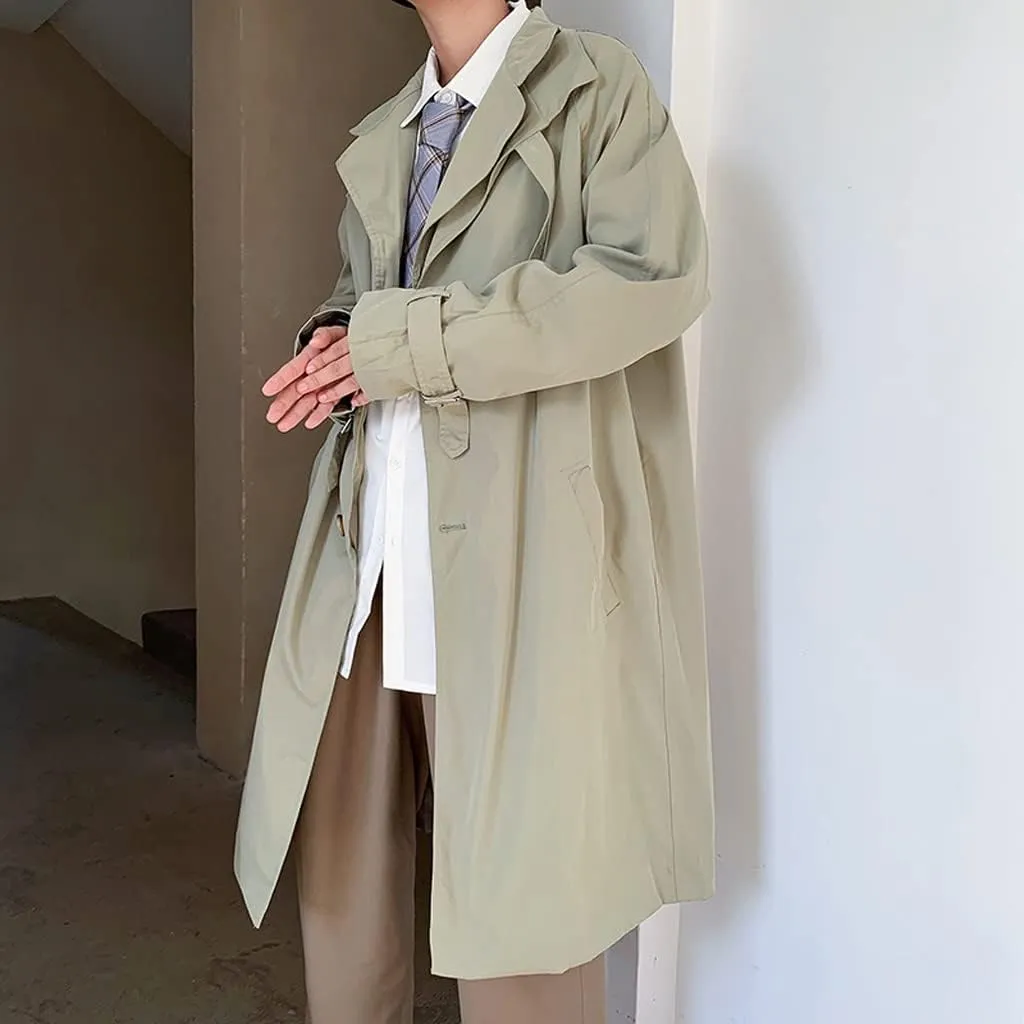 CSCDD Trench Men Single Breasted Long Coats Solid Oversize Turn-Down Collar Casual All-Match Chic Outwear(D,XL Code)
