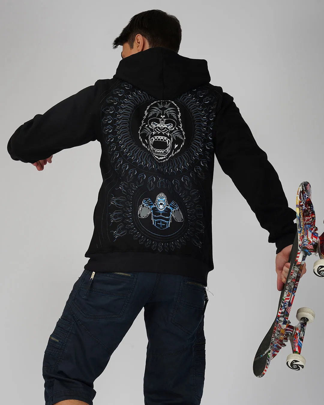 Gorilla | zip up Cotton Hoodie | UV Light Reactive Plus Glow in Dark