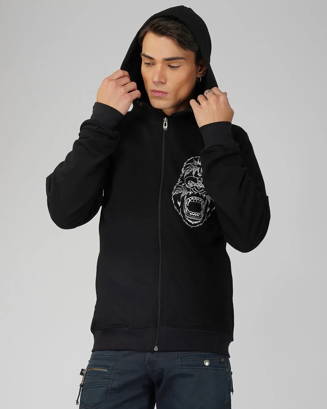 Gorilla | zip up Cotton Hoodie | UV Light Reactive Plus Glow in Dark