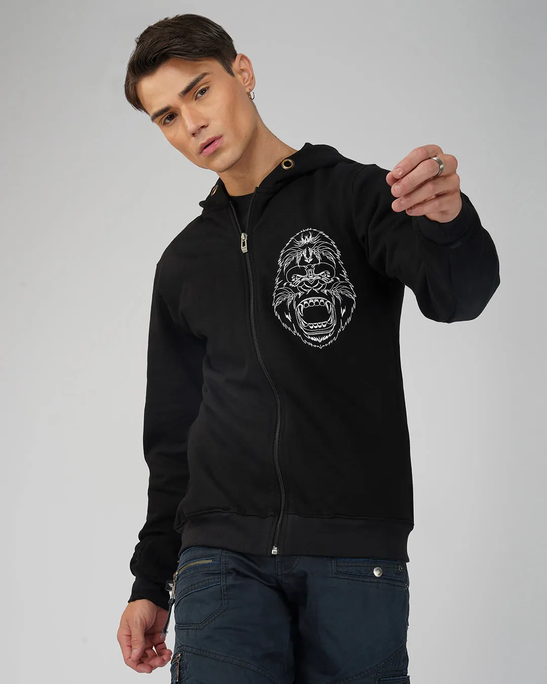 Gorilla | zip up Cotton Hoodie | UV Light Reactive Plus Glow in Dark