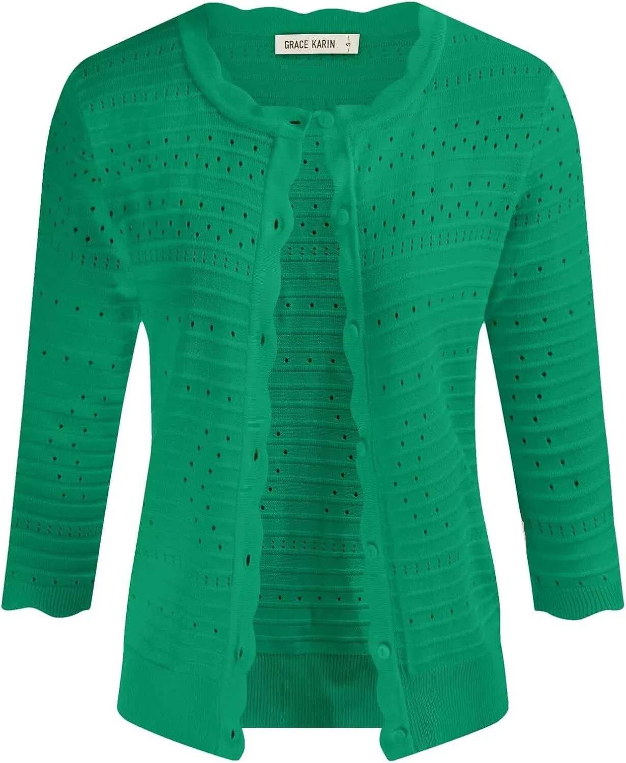 GRACE KARIN Women's 3/4 Short Sleeve Cropped Cardigan Lightweight Button up Crochet Knit Sweater Shrug for Summer Spring