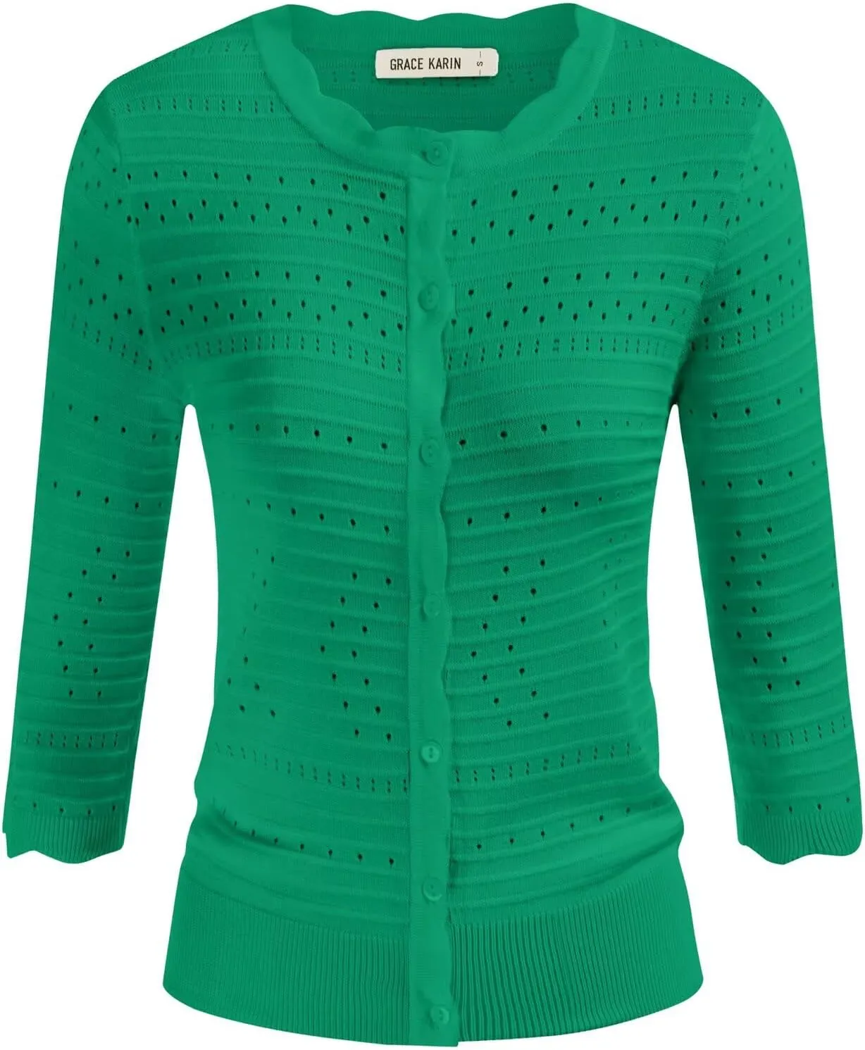 GRACE KARIN Women's 3/4 Short Sleeve Cropped Cardigan Lightweight Button up Crochet Knit Sweater Shrug for Summer Spring