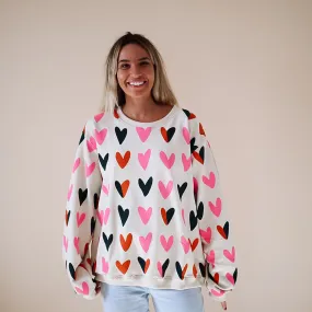 HEARTS ALL OVER | Drop Shoulder Oversized Pullover | ADULT