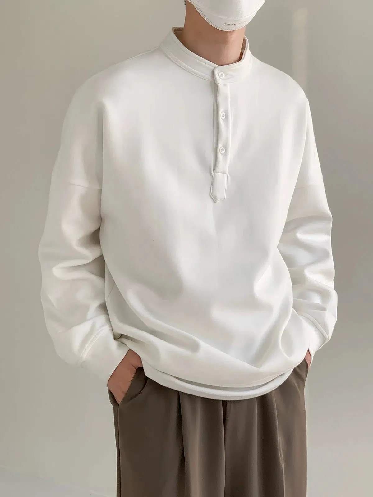 Henry Collar Minimalist Pullover Sweatshirt