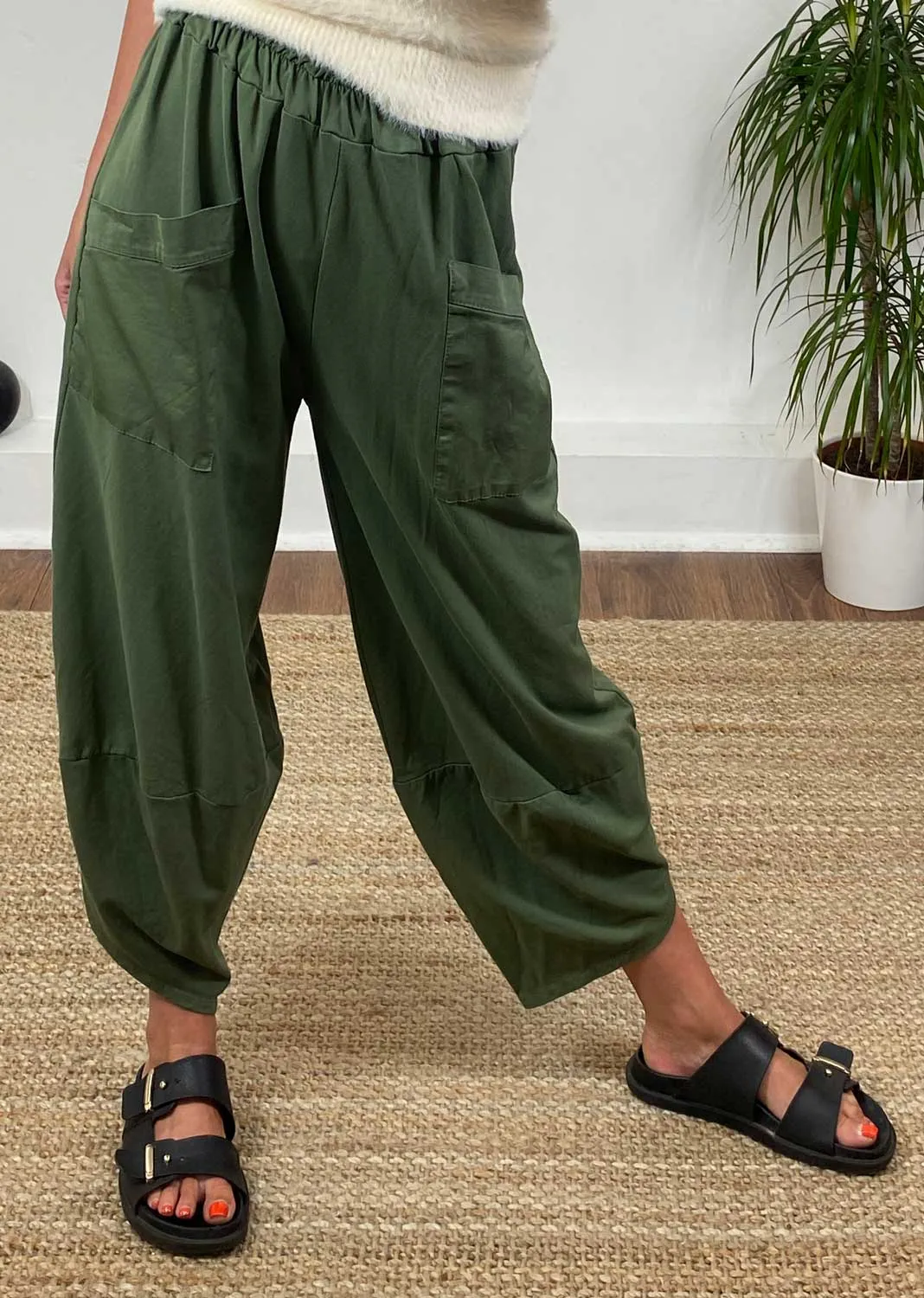 Jersey Cocoon Pocket Pants in Khaki