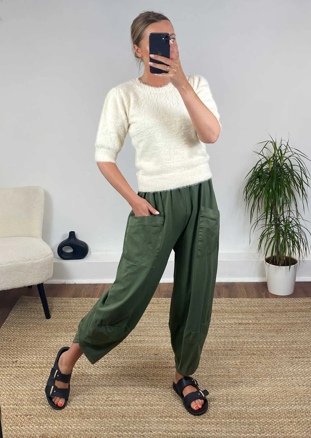 Jersey Cocoon Pocket Pants in Khaki
