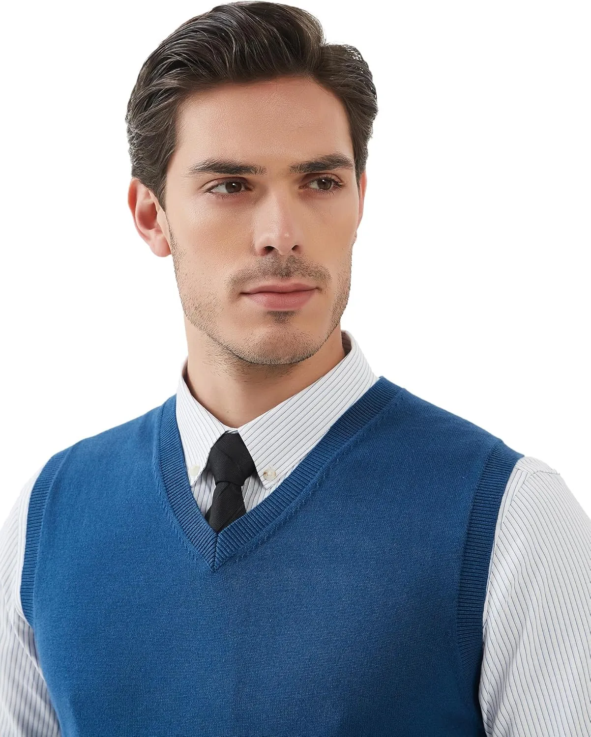 Kallspin Men's Pure Cotton Sweater Vest V Neck Regular Fit Knit Sleeveless Pullover Sweater