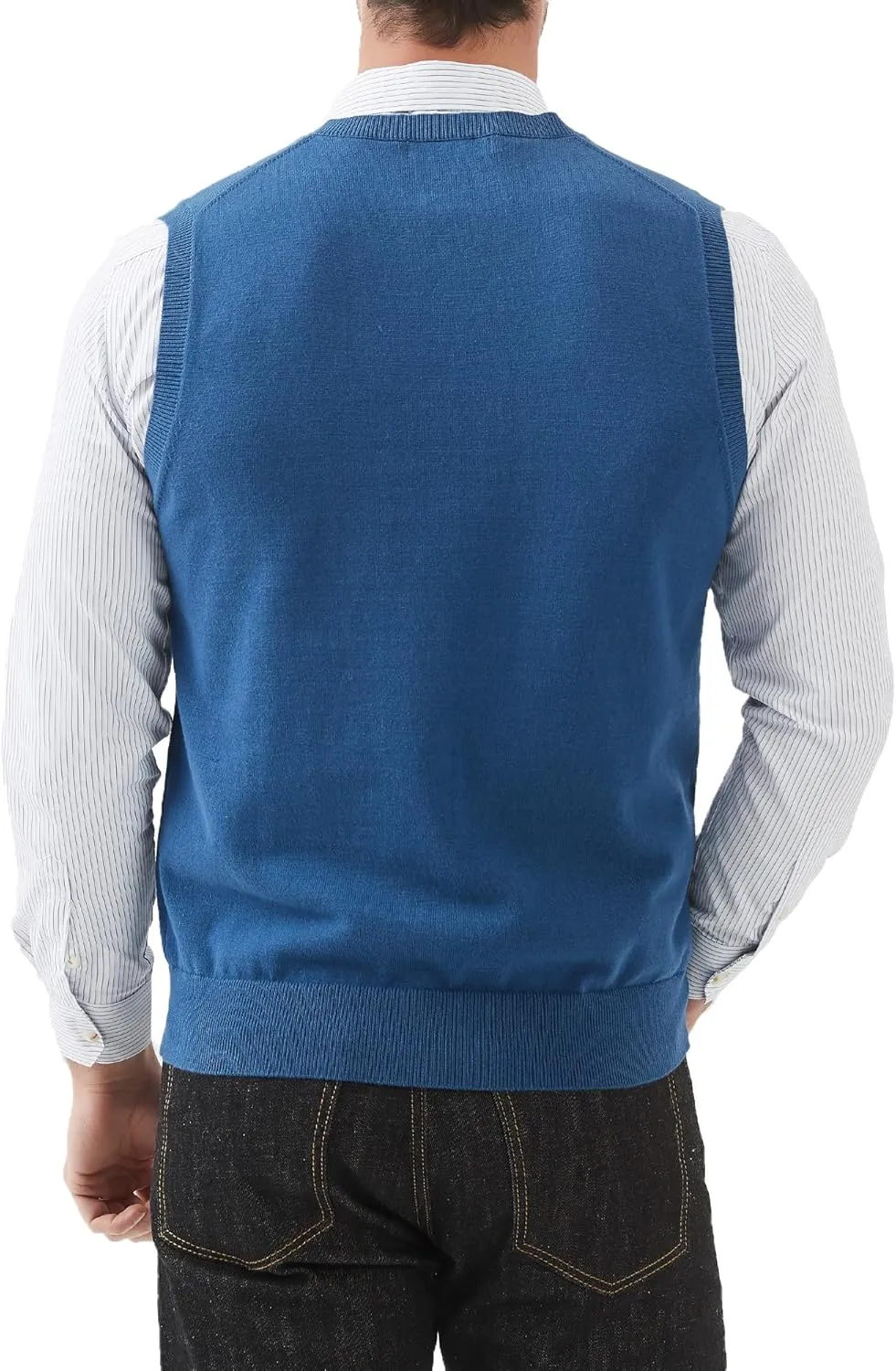 Kallspin Men's Pure Cotton Sweater Vest V Neck Regular Fit Knit Sleeveless Pullover Sweater