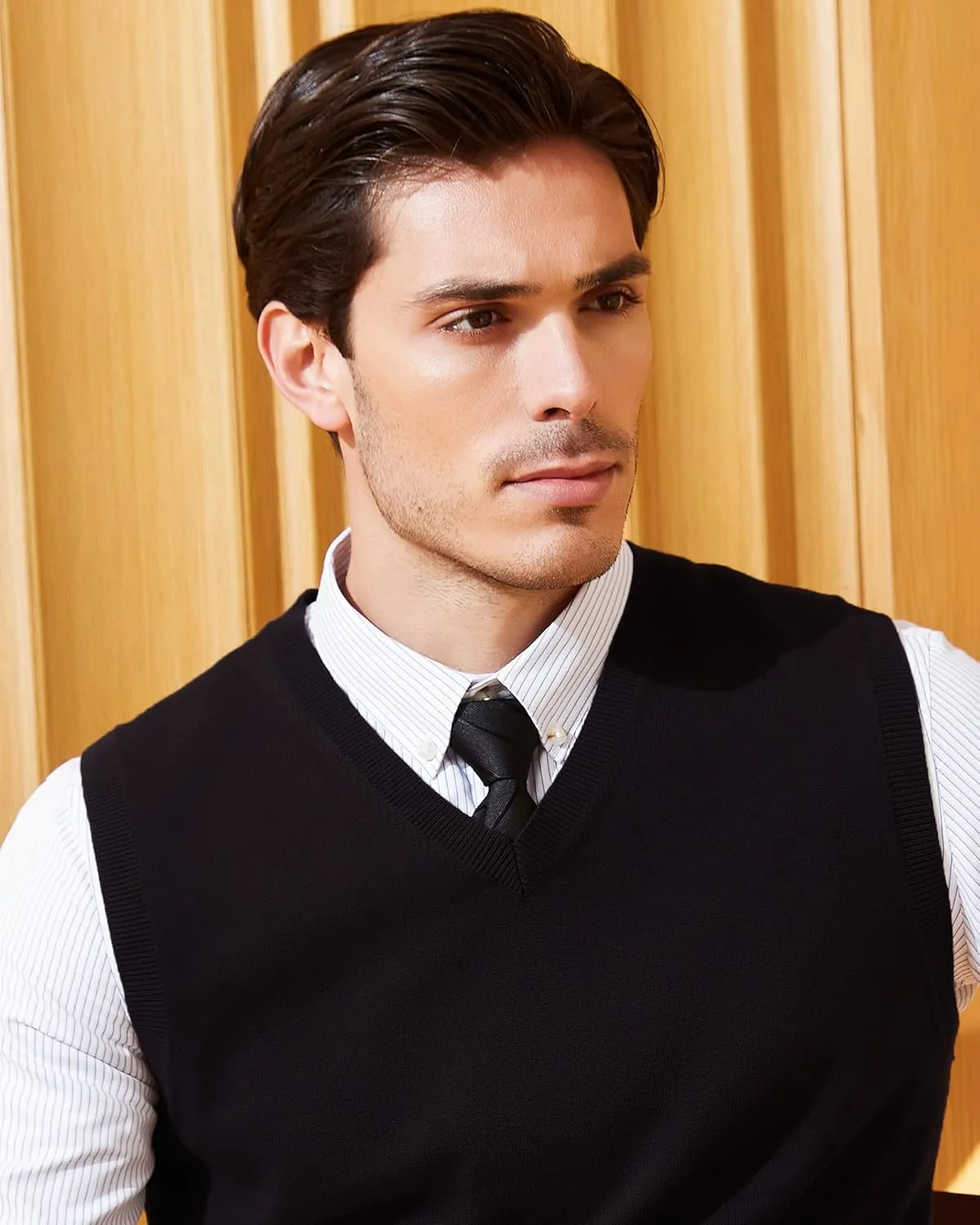 Kallspin Men's Pure Cotton Sweater Vest V Neck Regular Fit Knit Sleeveless Pullover Sweater
