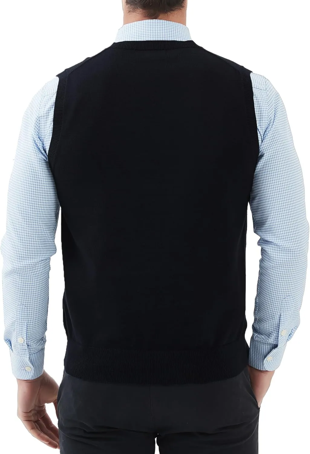 Kallspin Men's Pure Cotton Sweater Vest V Neck Regular Fit Knit Sleeveless Pullover Sweater