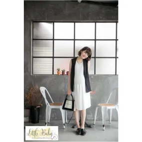 L1662353 Korea Versatile Pleated White Dress