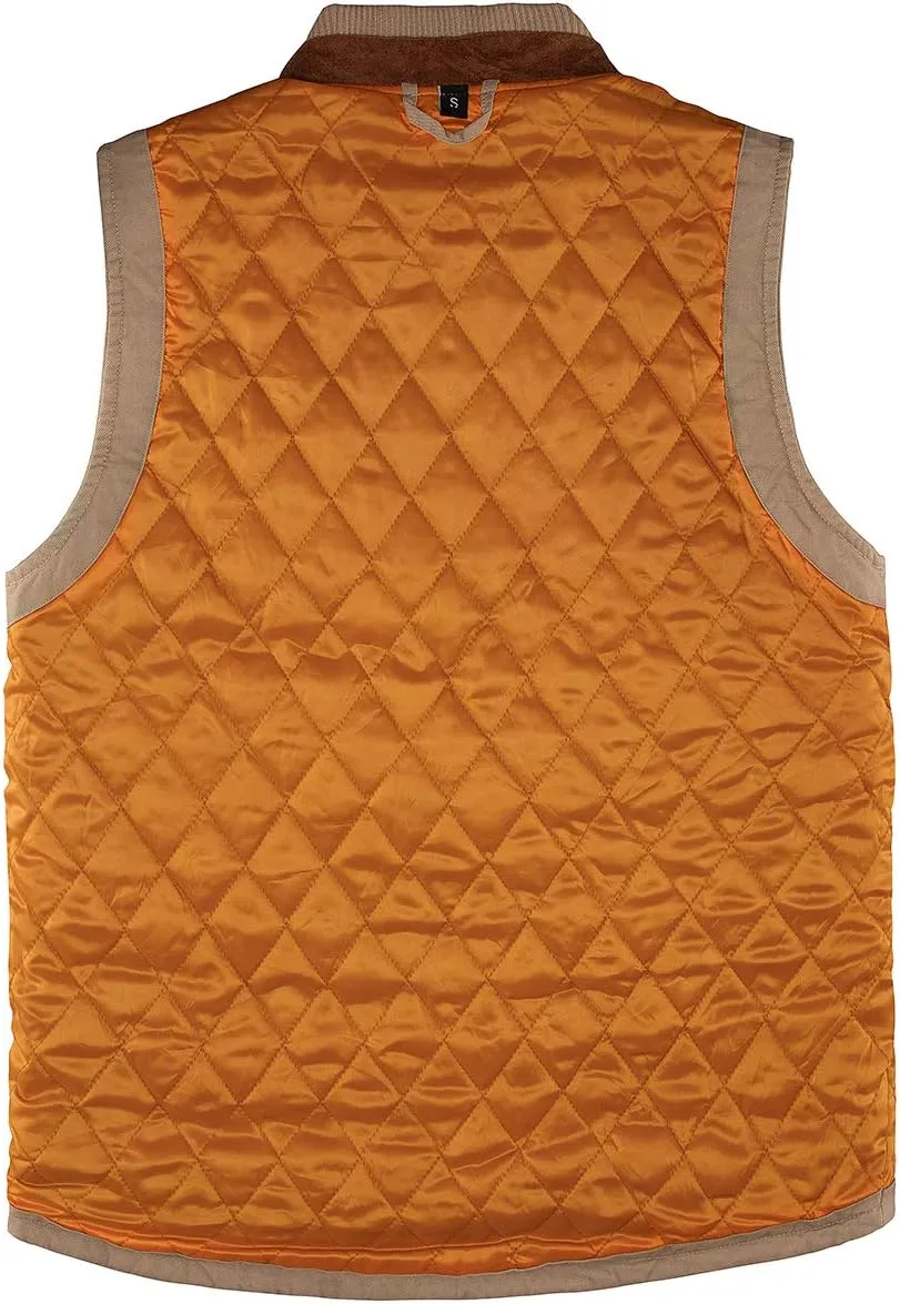 Lisskolo Men's Quilted Lined Vest Washed Canvas Winter Warm Outdoor Hunting Work Utility Travel Vest Jacket