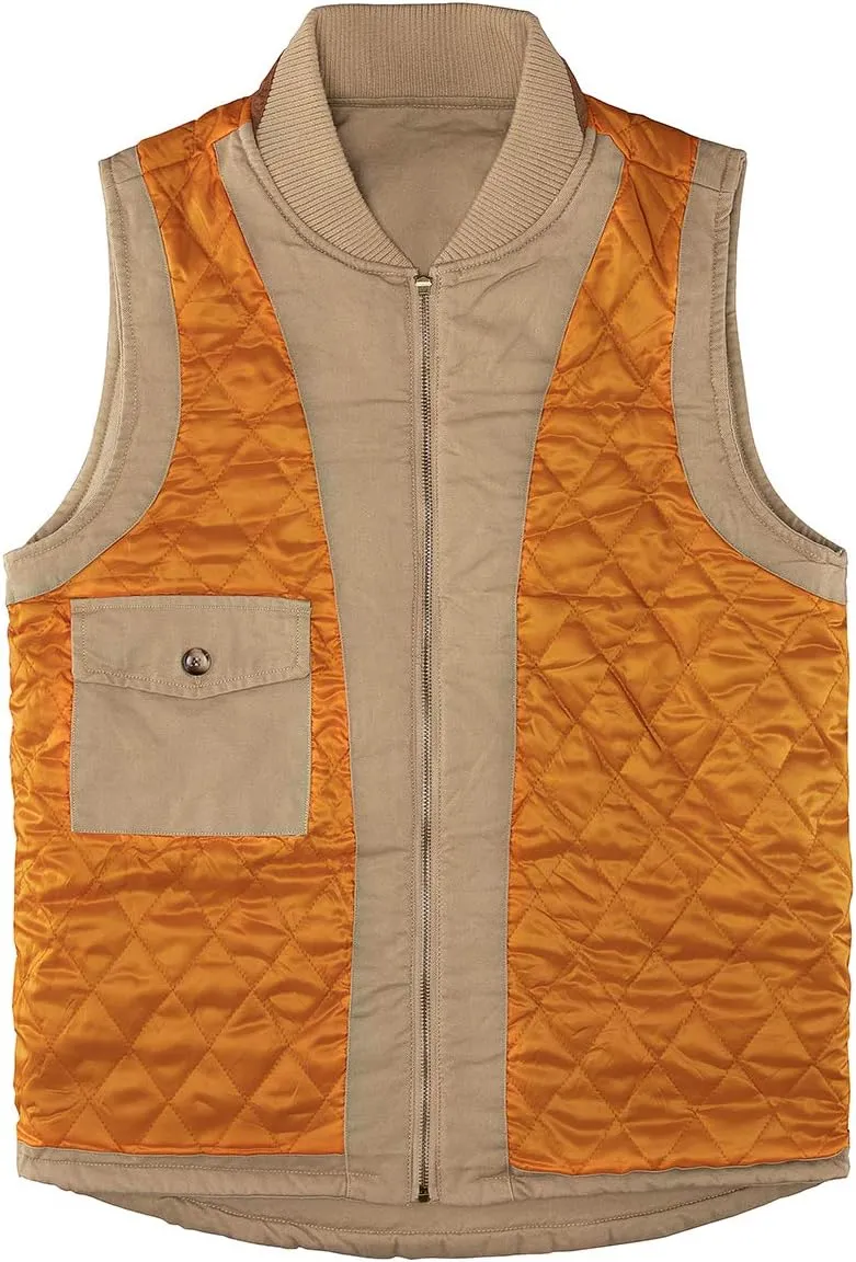 Lisskolo Men's Quilted Lined Vest Washed Canvas Winter Warm Outdoor Hunting Work Utility Travel Vest Jacket