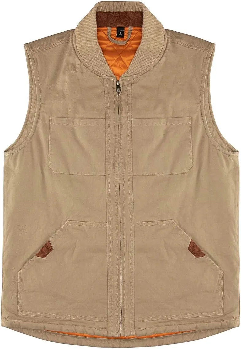 Lisskolo Men's Quilted Lined Vest Washed Canvas Winter Warm Outdoor Hunting Work Utility Travel Vest Jacket
