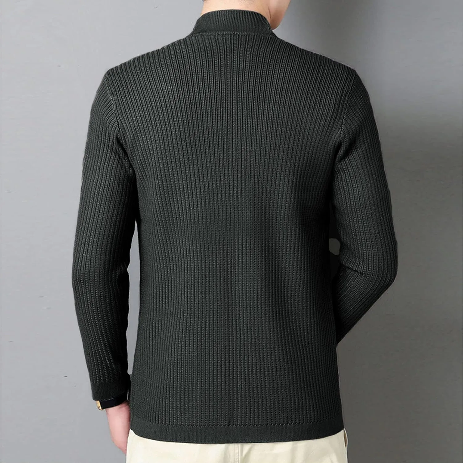 Lu's Chic Men's Long Sleeve Cardigan V Neck Sweater Knit Cardigans Winter Coat Button Down Warm