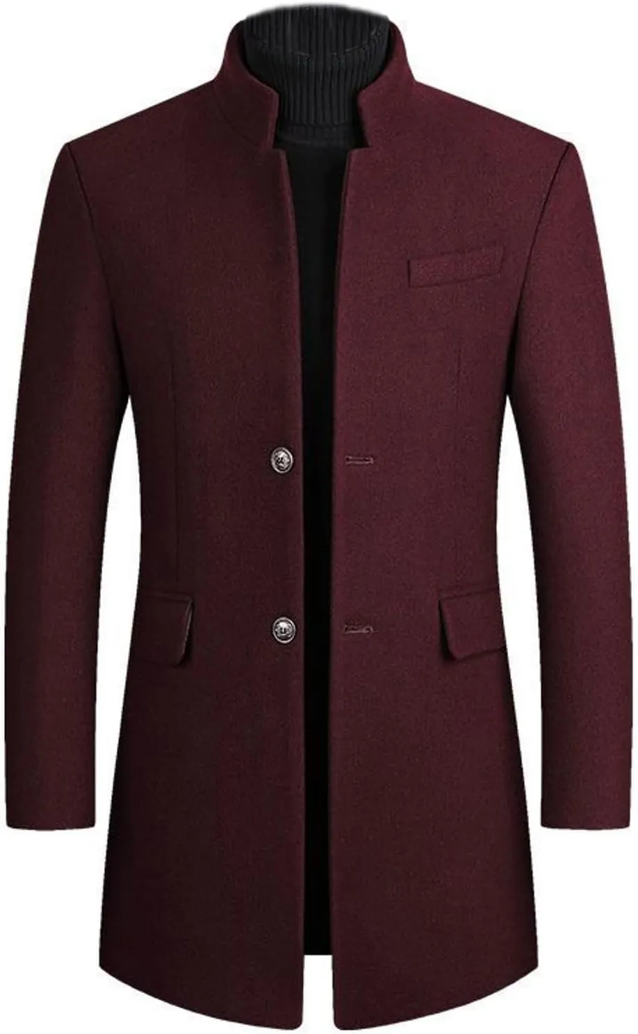 Lu's Chic Men's Wool Pea Coat Single Breasted Winter Slim Fit Thick Quilted Trench Coat Business Casual Jackets & Coats