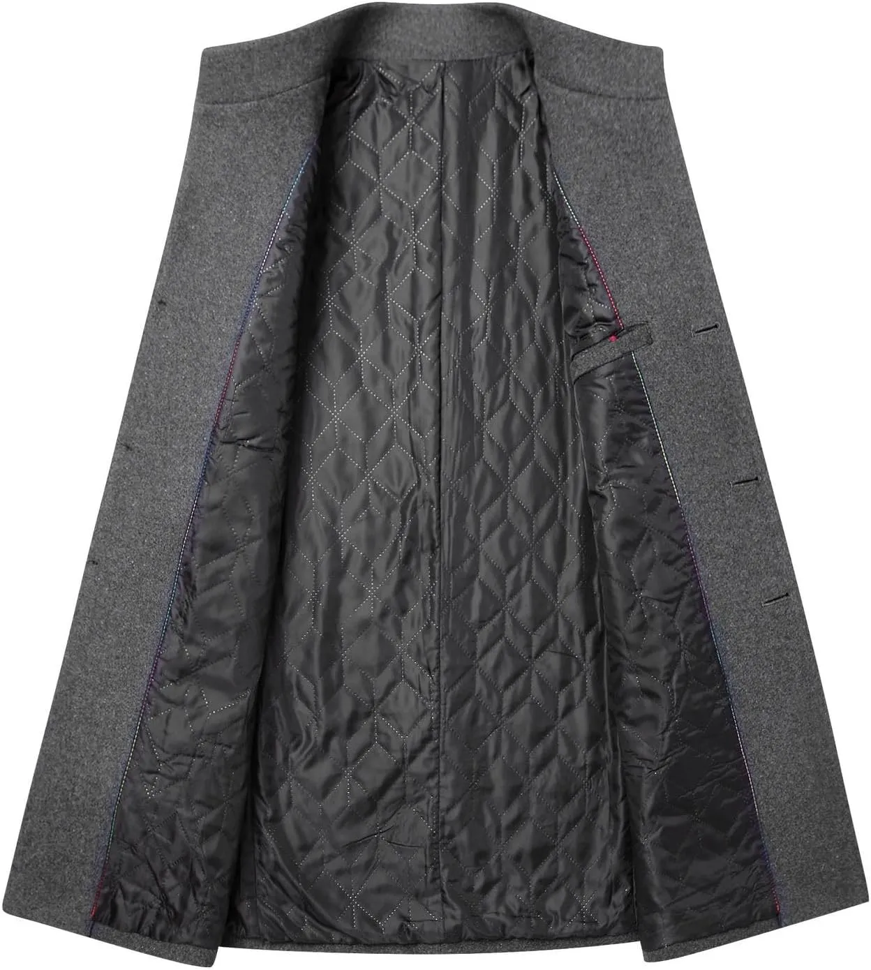 Lu's Chic Men's Wool Pea Coats Thick Long Sleeve Button Down Dressy Jacket Long Quilted Single Breasted Slim Fit Peacoat