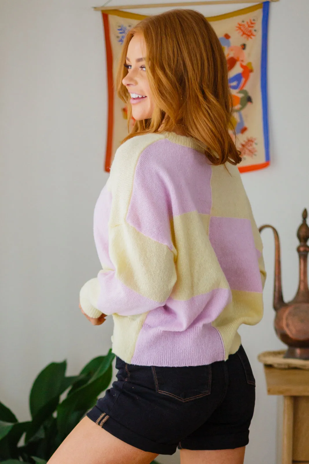 Make Your Move Checkered Knit Sweater in Lavender