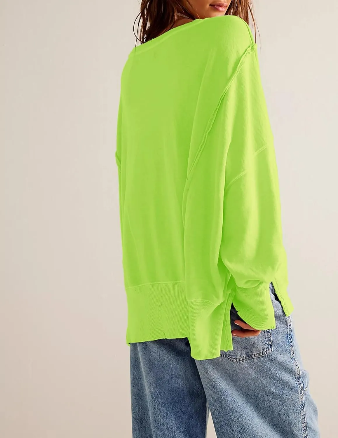 malianna Women's Loose Sweatshirt Crew Neck Long Sleeve Shirts Exposed Seaming Design Pullover Top
