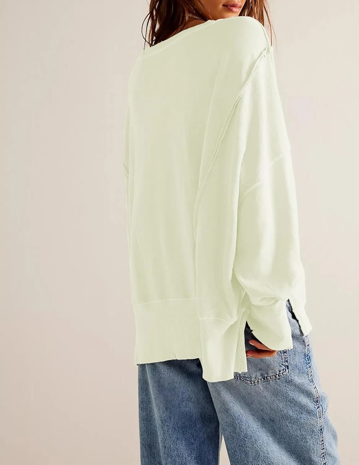malianna Women's Loose Sweatshirt Crew Neck Long Sleeve Shirts Exposed Seaming Design Pullover Top
