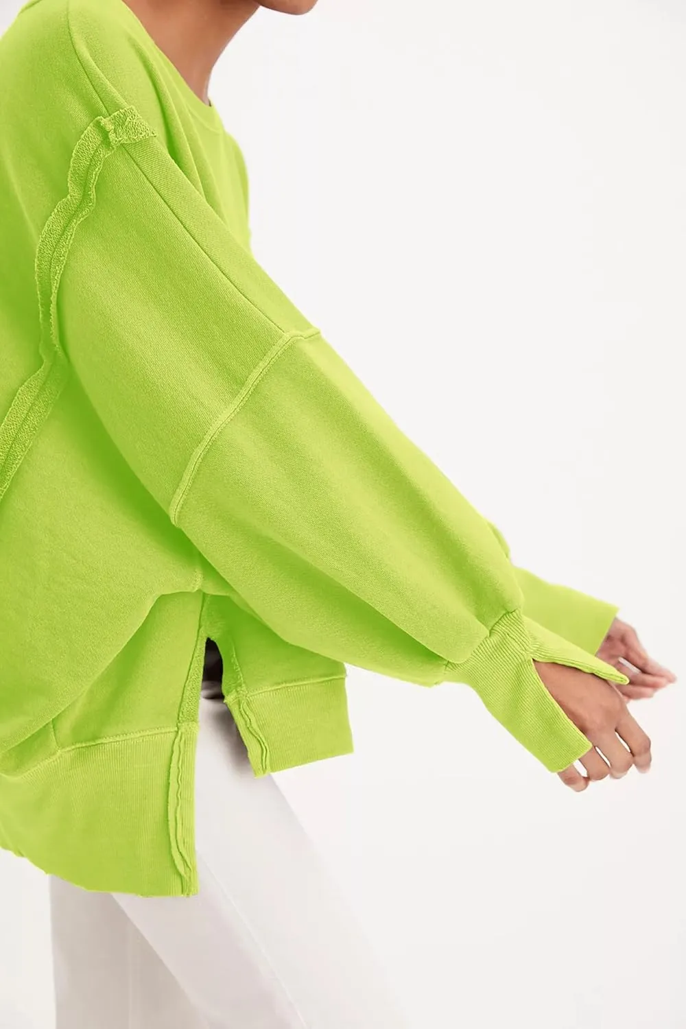 malianna Women's Loose Sweatshirt Crew Neck Long Sleeve Shirts Exposed Seaming Design Pullover Top