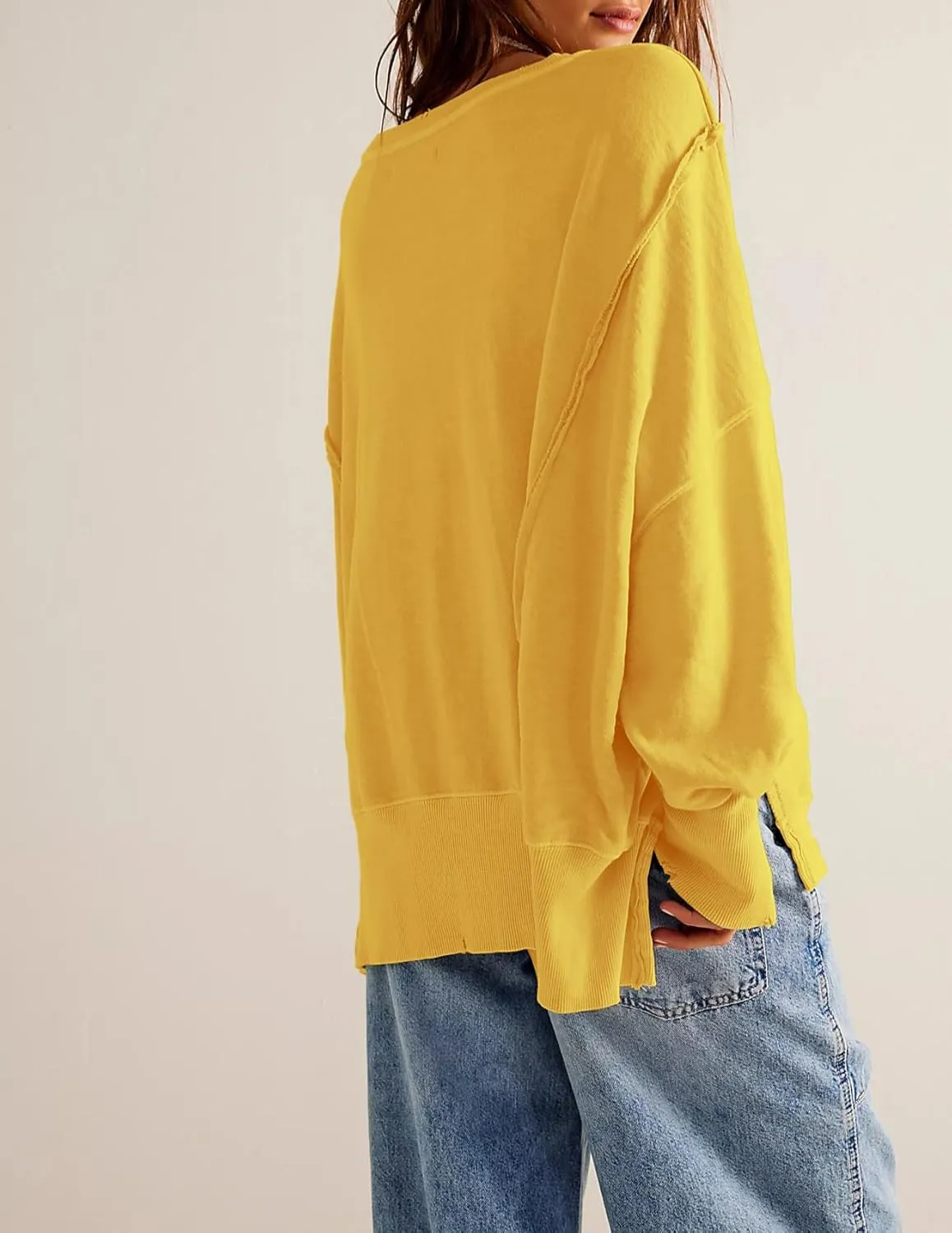 malianna Women's Loose Sweatshirt Crew Neck Long Sleeve Shirts Exposed Seaming Design Pullover Top