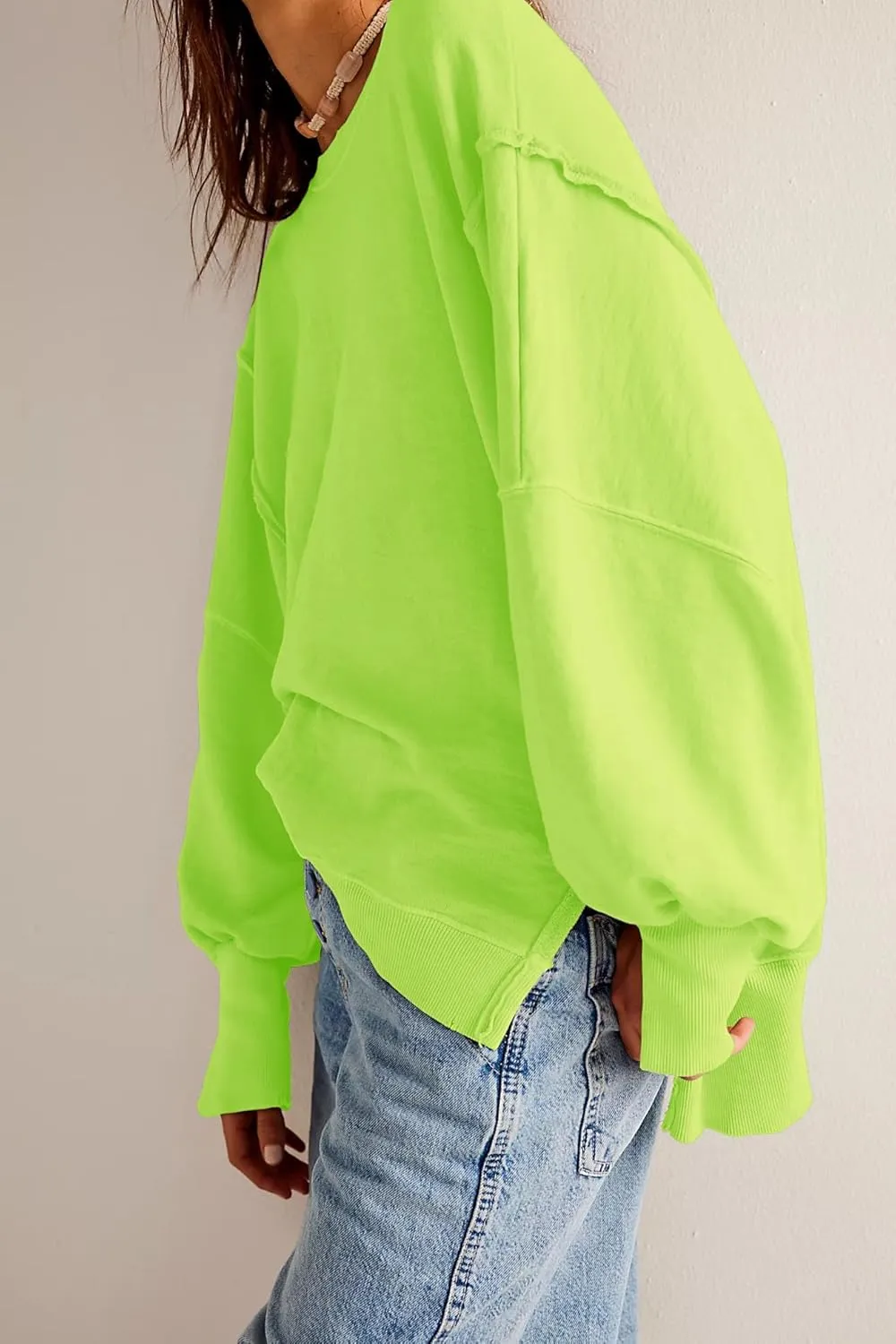 malianna Women's Loose Sweatshirt Crew Neck Long Sleeve Shirts Exposed Seaming Design Pullover Top
