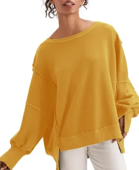 malianna Women's Loose Sweatshirt Crew Neck Long Sleeve Shirts Exposed Seaming Design Pullover Top