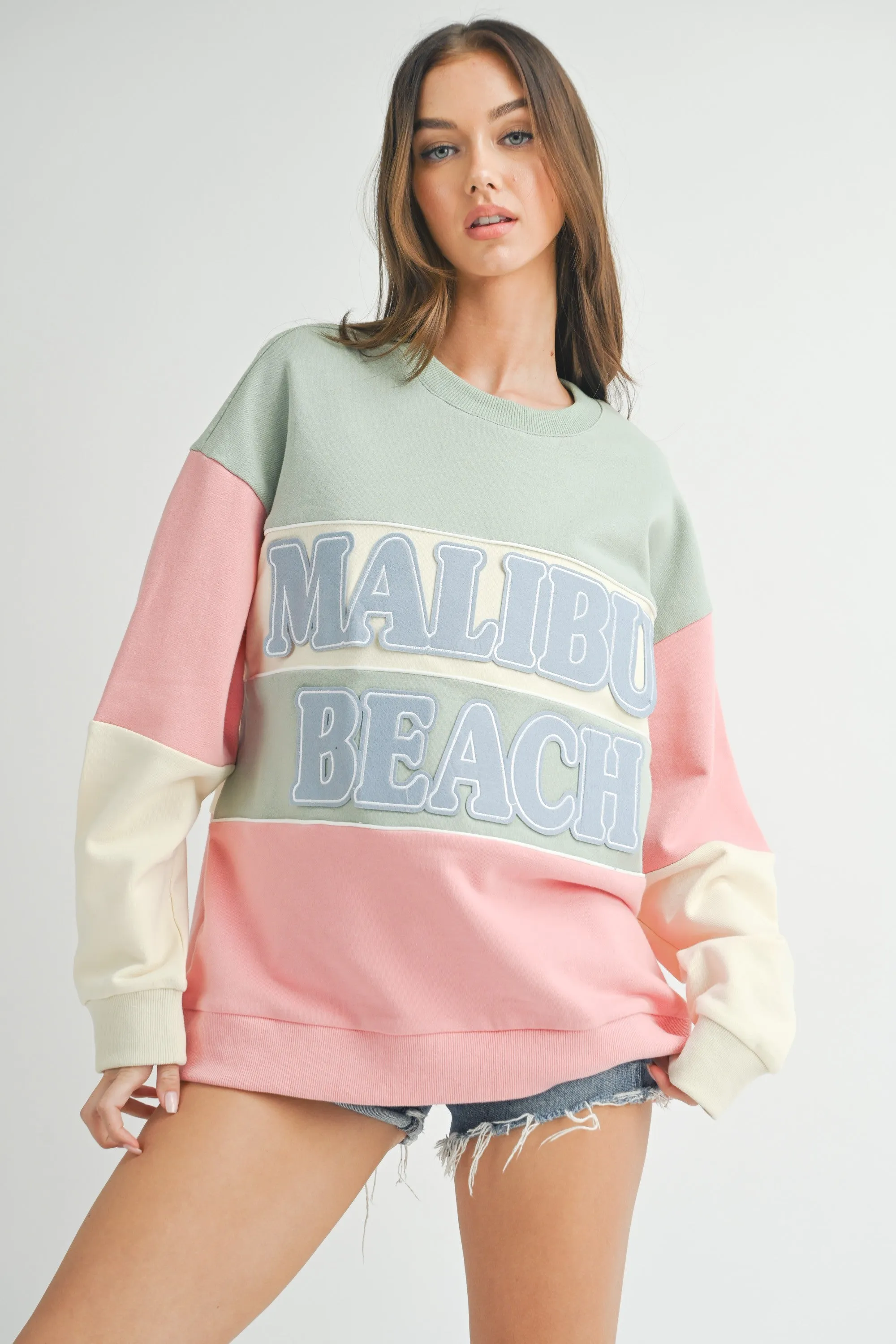 Malibu Beach Patch Colorblock Varsity Sweater